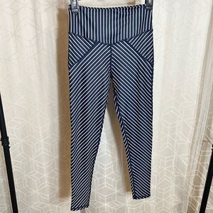 Blue White Striped Leggings